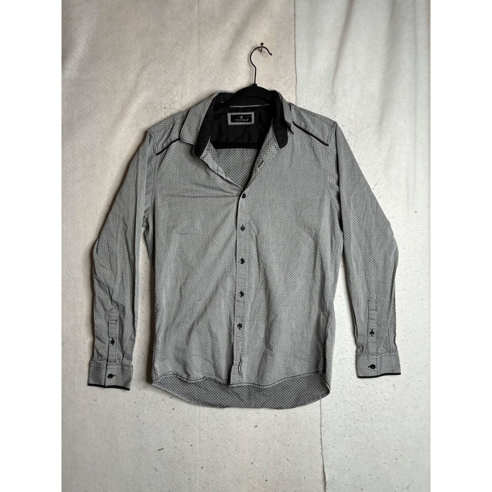 7 Diamonds Mens Gray Geometric Diamond Print Button Down Shirt Size M Cotton